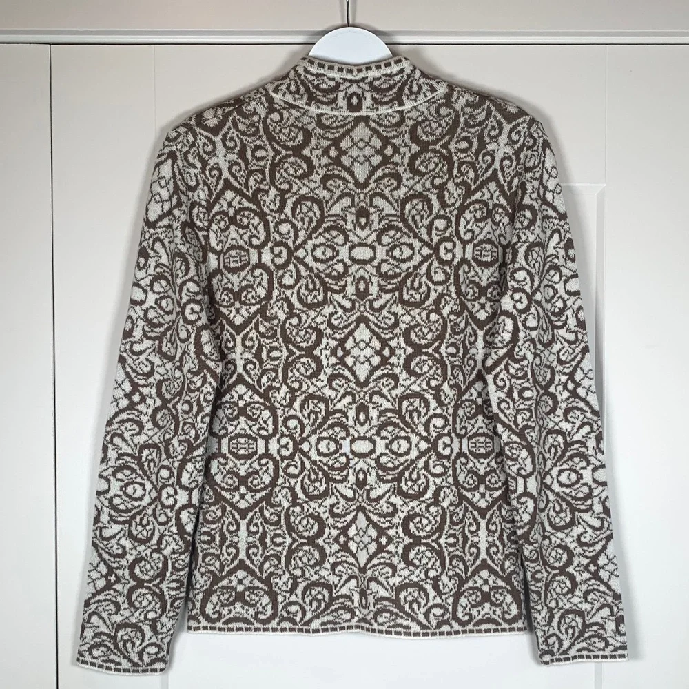 Novica Peru Alpaca Jauju Full Zip Sweater Brown Cream Cardigan Women's Small S